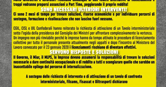 Pulizie scuole, martedi' sciopero generale